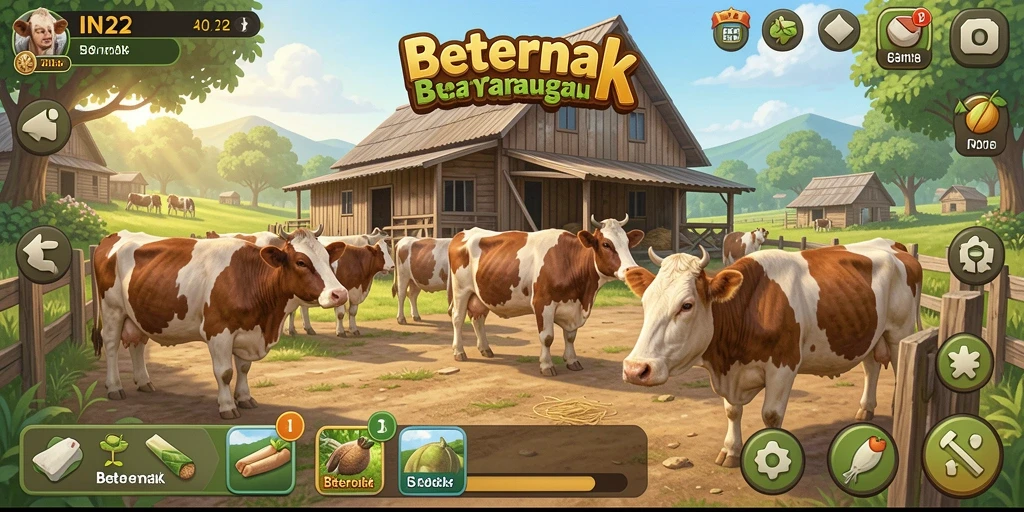 Antarmuka yang sederhana dan menarik dalam game Beternak.