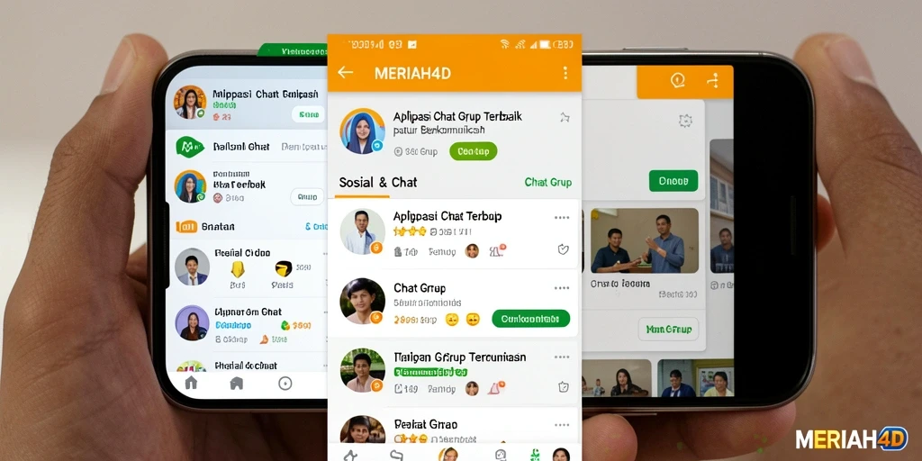 Screenshot antarmuka MERIAH4D menampilkan fitur Chat Grup yang praktis.