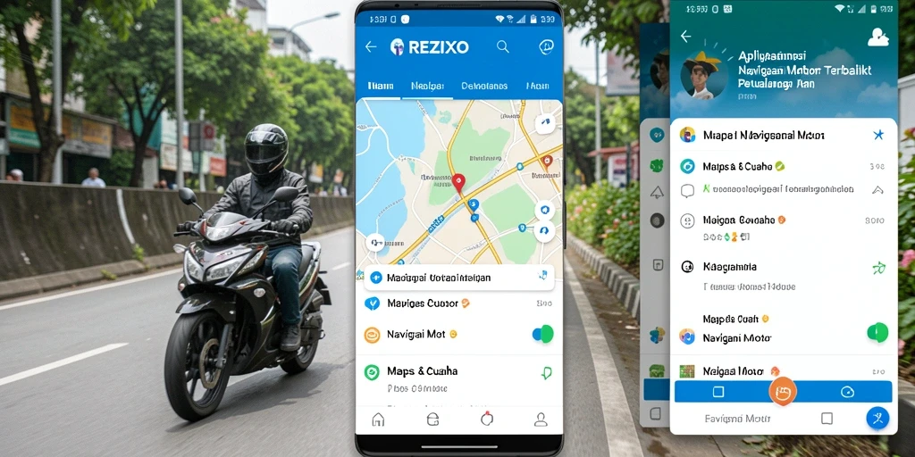 Antarmuka aplikasi REZIXO yang memudahkan navigasi untuk pengendara motor.